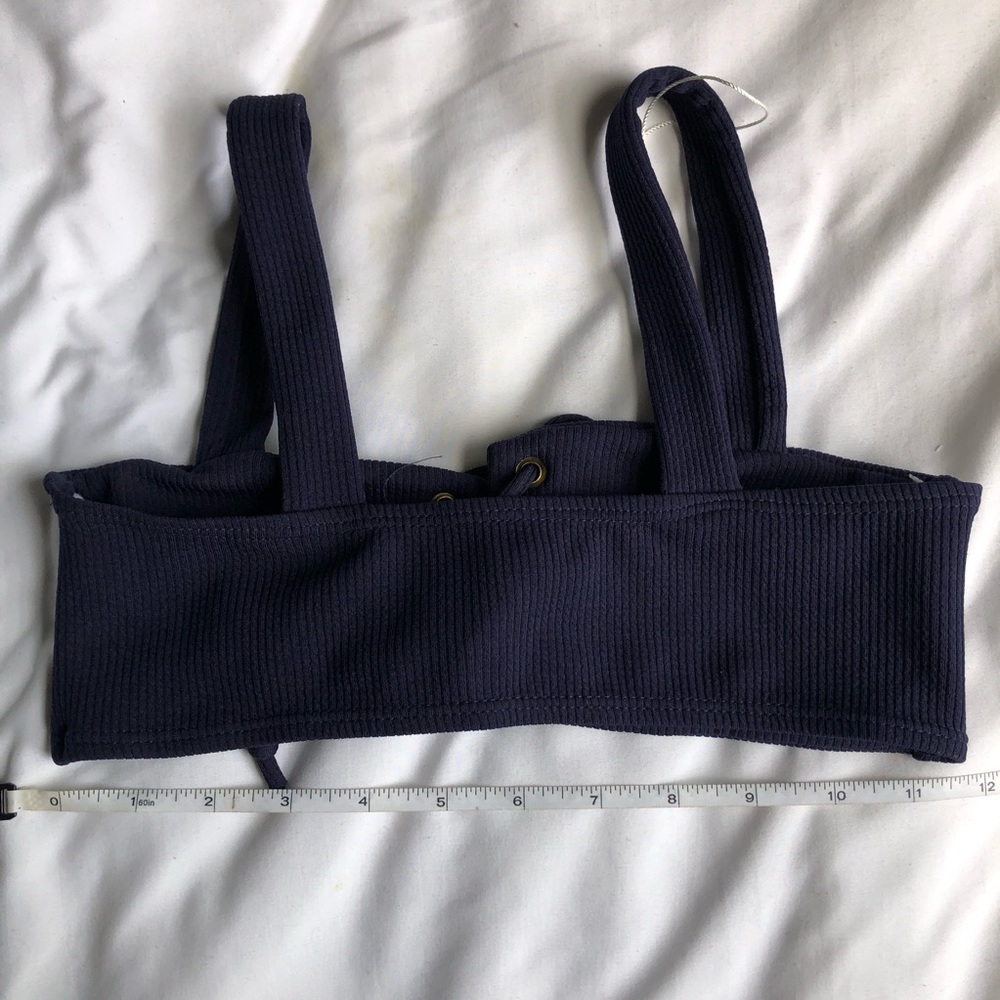 Navy Ribbed Lace Up String Bikini Set - Picture 3 of 5